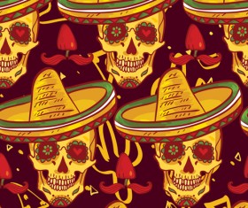 Floral skulls seamless pattern vector set 05