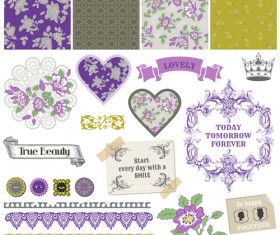 Flower pattern and labels with border design elements vector 03