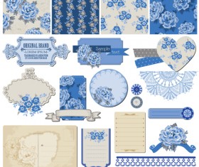 Flower pattern and labels with border design elements vector 05