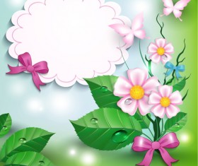 Flowers and butterflies with bow background vector 01
