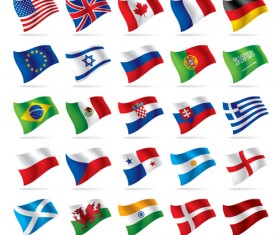 Flowing flags Icons vector material