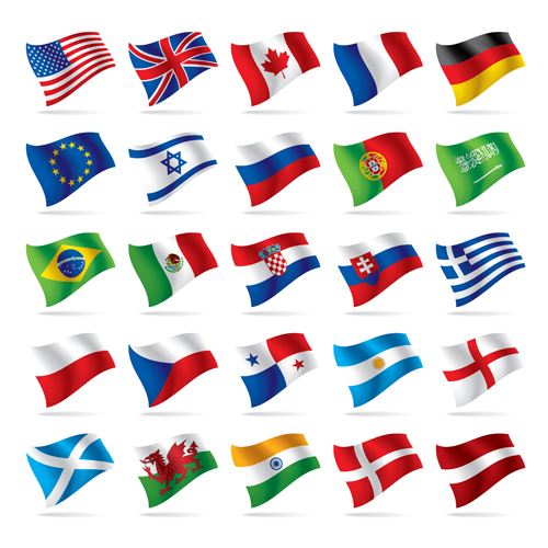 Flowing flags Icons vector material