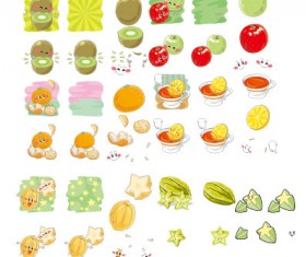 Funny fruits expression icons vector