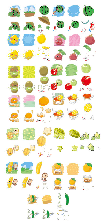 Funny fruits expression icons vector