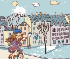 Girl happy life design vector material 01