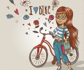 Girl happy life design vector material 02