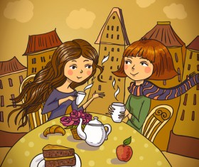 Girl happy life design vector material 05