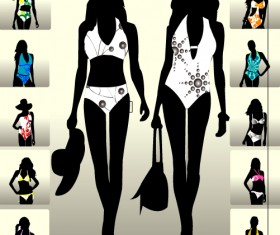 Girl with swimwear silhouette vectors