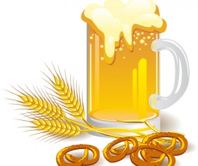 Glass beer with bagels vector material