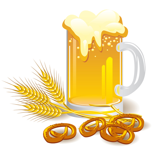 Glass beer with bagels vector material