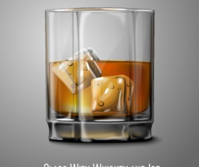 Glass cup with whiskey and ice vector