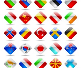 Glass texture flag Icons vector set 01