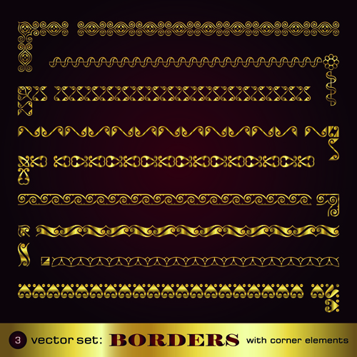 Golden borders with corners elements vector graphic 01