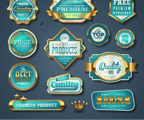 Golden promo stickers labels vector set 01