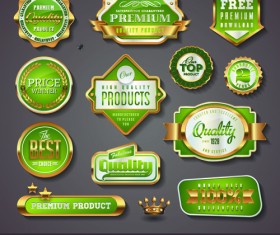 Golden promo stickers labels vector set 02
