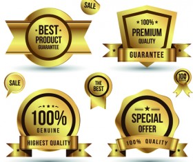 Golden sale badges and label with stickers vector 01