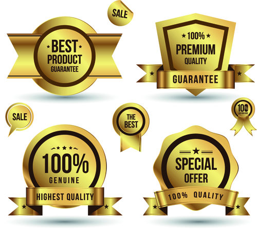 Golden sale badges and label with stickers vector 01