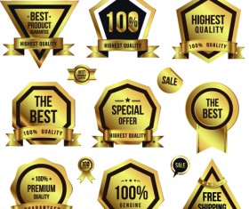Golden sale badges and label with stickers vector 02