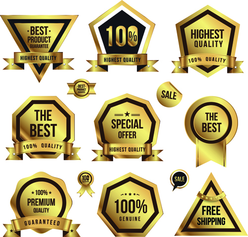 Golden sale badges and label with stickers vector 02