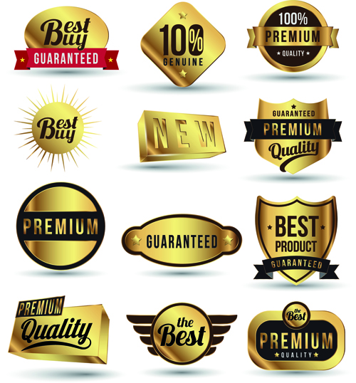 Golden sale badges and label with stickers vector 03