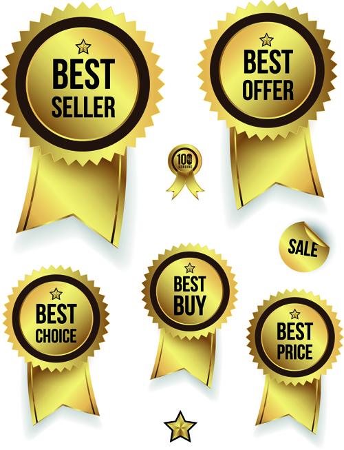 Golden sale badges and label with stickers vector 04