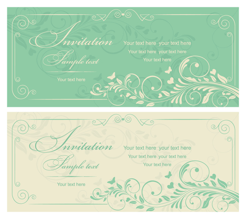 Gray vintage style floral invitations cards vector 01