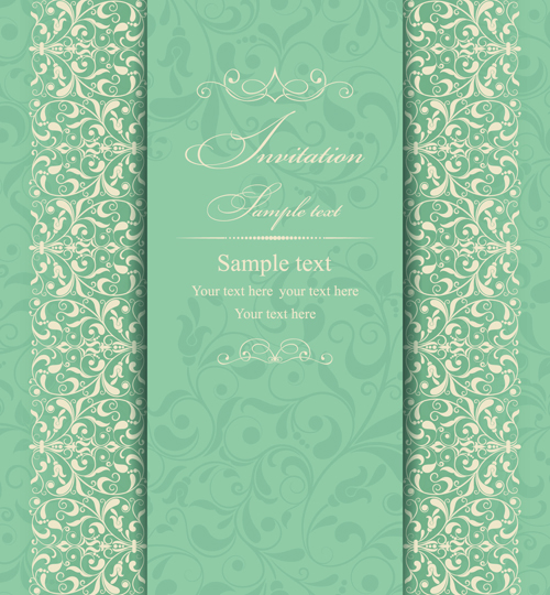 Gray vintage style floral invitations cards vector 03