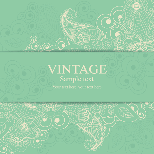 Gray vintage style floral invitations cards vector 04