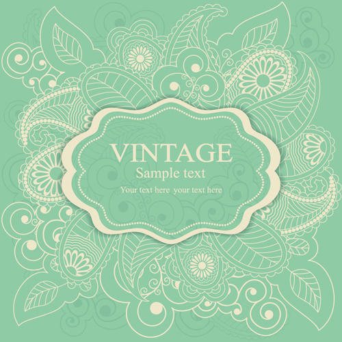 Gray vintage style floral invitations cards vector 07