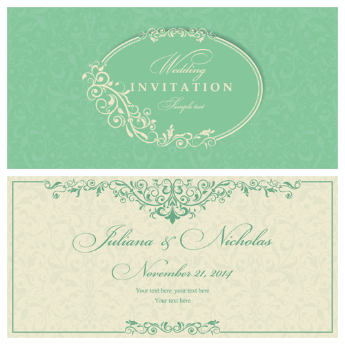 Gray vintage style floral invitations cards vector 09