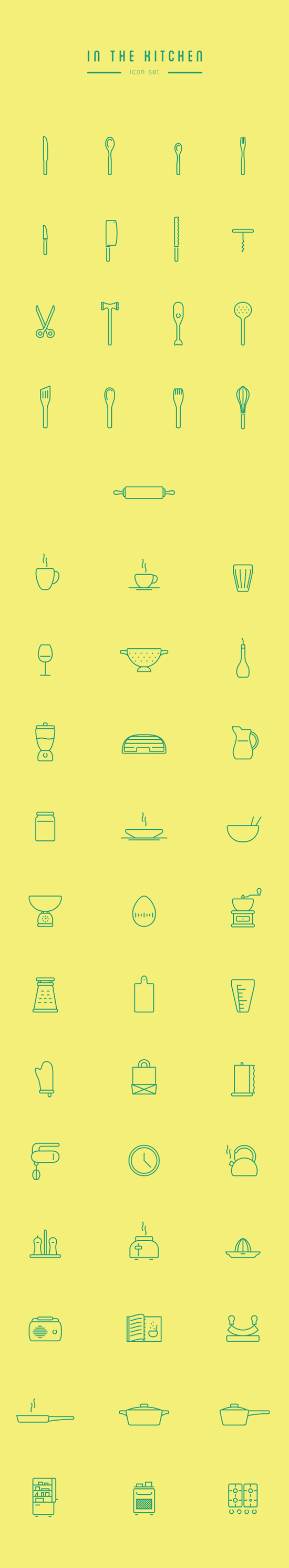 Green kitchen cutlery line icon vector
