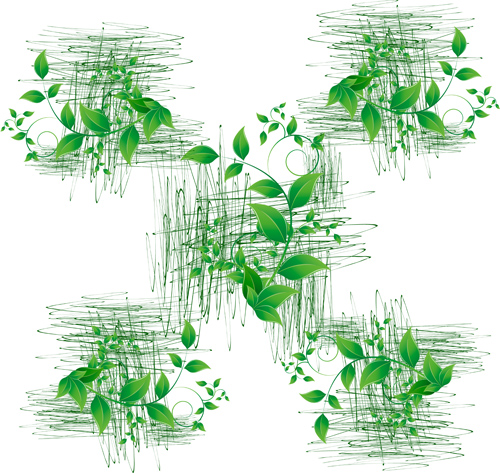 Green leaves with grunge elements vector