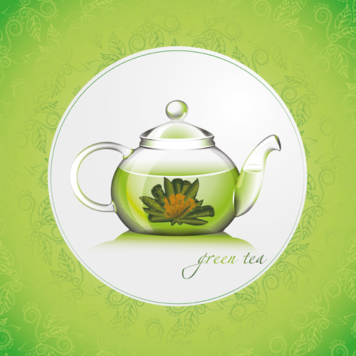 Green tea with pattern background vector