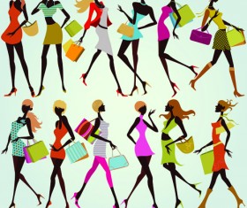 Hand drawing shopping girls vector set 01