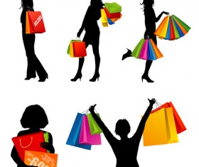 Hand drawing shopping girls vector set 03