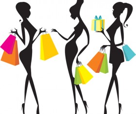 Hand drawing shopping girls vector set 04
