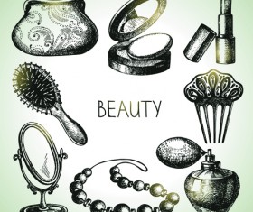 Hand drawn beauty elements icons vector graphics