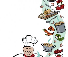 Hand drawn chef and his tools vector