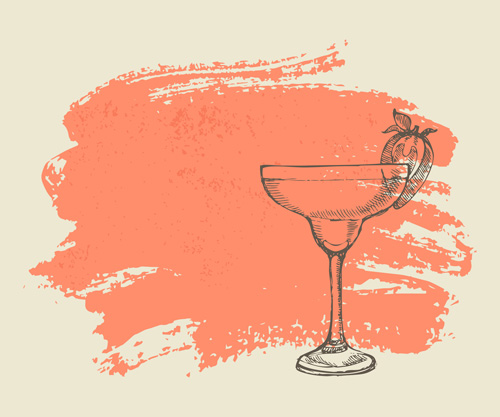 Hand drawn cocktail with grunge background 03
