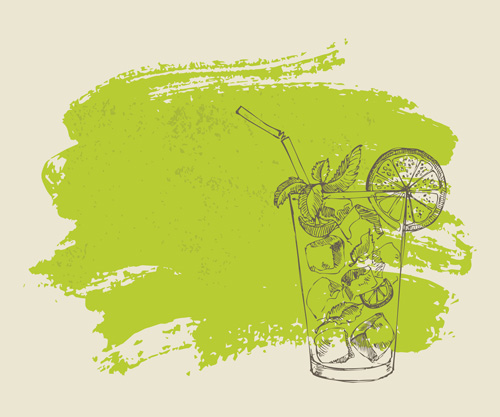 Hand drawn cocktail with grunge background 04