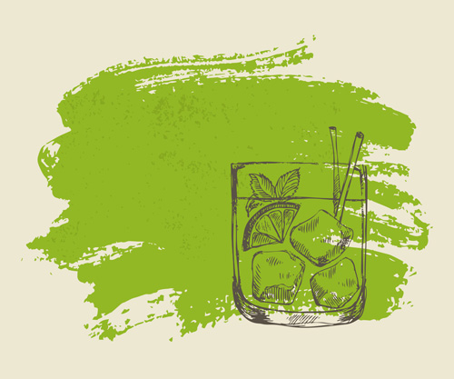Hand drawn cocktail with grunge background 05