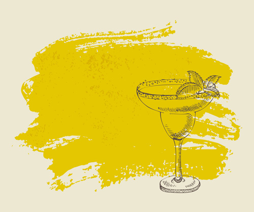 Hand drawn cocktail with grunge background 06