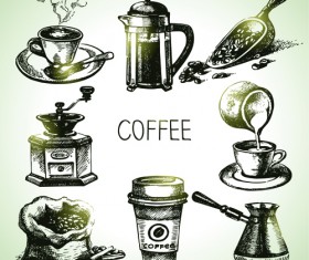 Hand drawn coffee elements vector icons