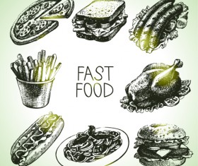 Hand drawn fast food design vector icons