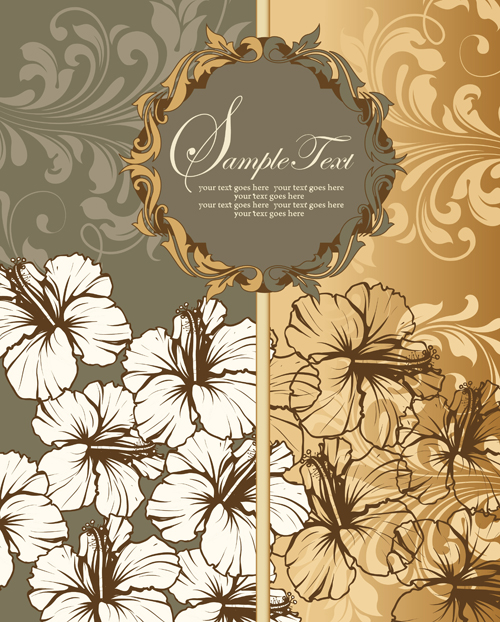 Hand drawn flower with floral vector cards 01