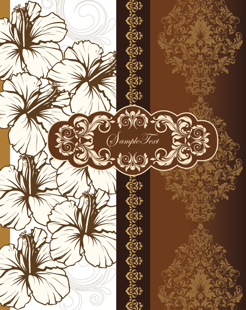 Hand drawn flower with floral vector cards 02