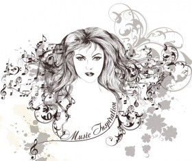 Hand drawn girl with music note vector graphics