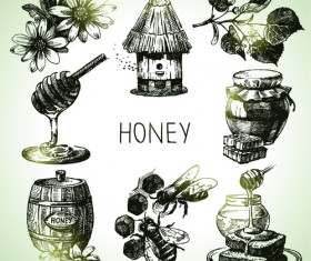 Hand drawn honey elements vector icons