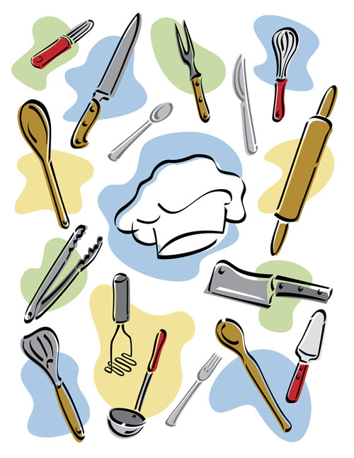 Hand drawn kitchen tools design vector