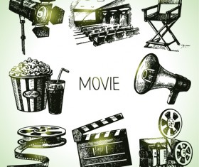 Hand drawn movie elements vector icons
